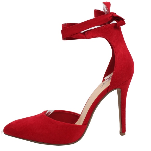 Size 5.5 Red Faux Suede Pointy Toe Ankle Tie Stile - Picture 6 of 7